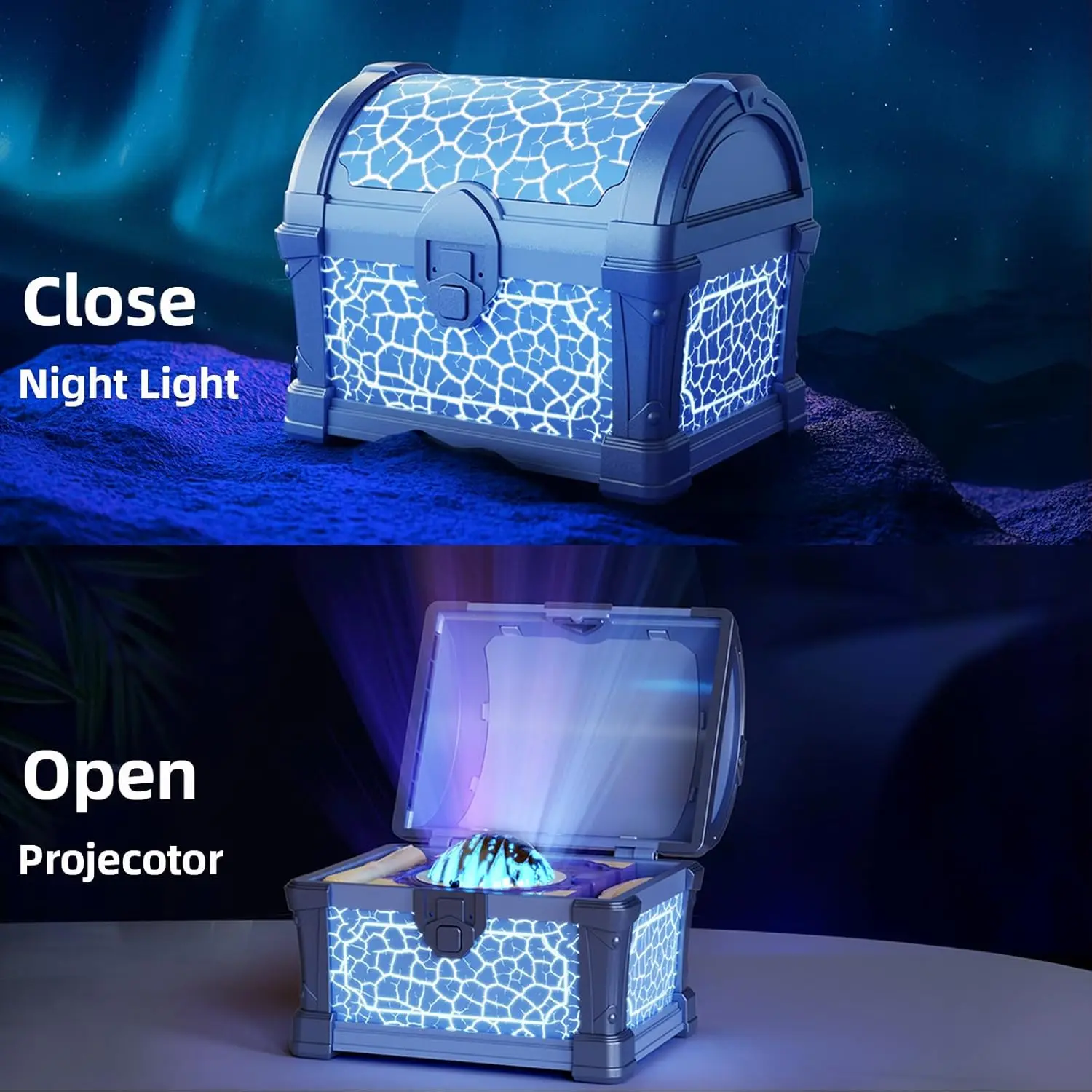 Magical Treasure Chest Night Light with Northern Lights Projector, Galaxy Projector Light for Bedroom, Remote Control Mood Light