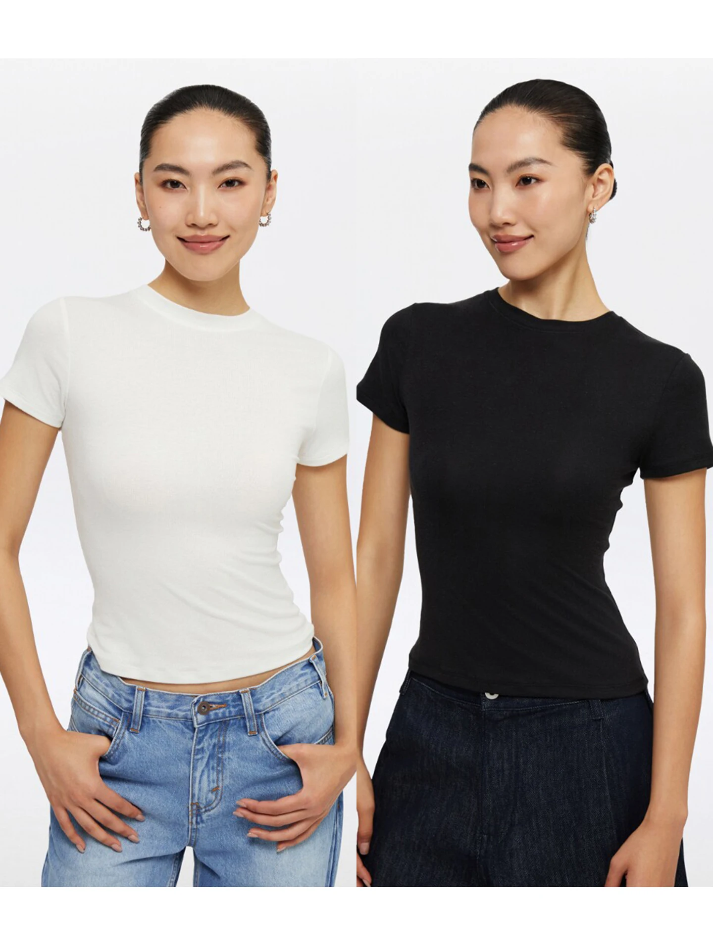 

Kardaian T Slim Fit round Ne ort Sve Knitted irt Women Versatile Tight Base irt Bla White Two Colors Basic Sle