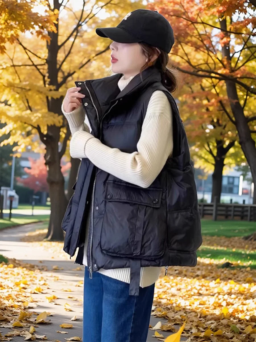 

Женский пуховый жилет свободного кроя, белый, с наплечниками, модный, осенне-зимний, новинка