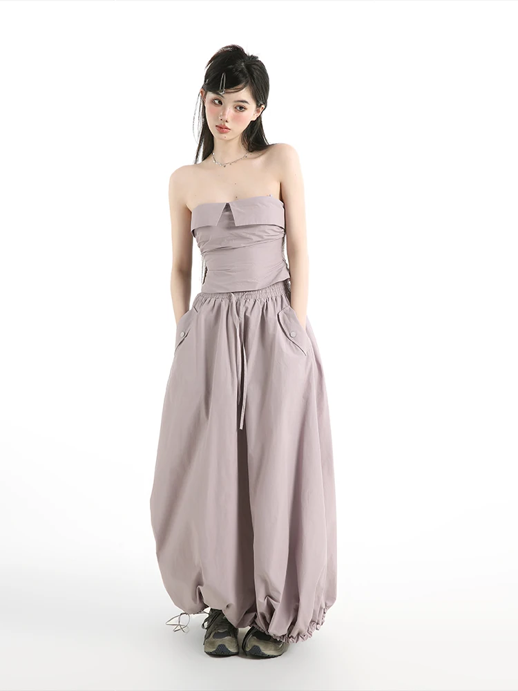 

Agu One 2025 Summer New Sweet Cool Purple Taro Tube Top f Skirt Two Piece Set Spicy Girl Women's Suit Cotton Faion Set