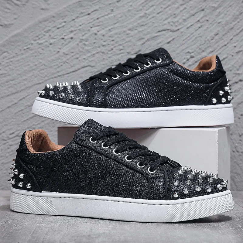 

Fashion Men Shoes Designer Rivet Punk Board Shoes High Quality Sneakers for Men Breathable Canvas Casual Shoes Кроссовки Мужские