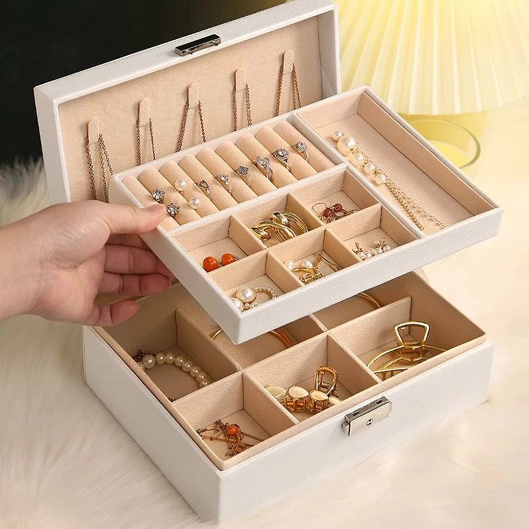 New Large Capacity PU Leather Jewelry Storage Box Soft Fabric Jewelry Organizer Multi-Function Ring Earring Necklace Bracelet Di
