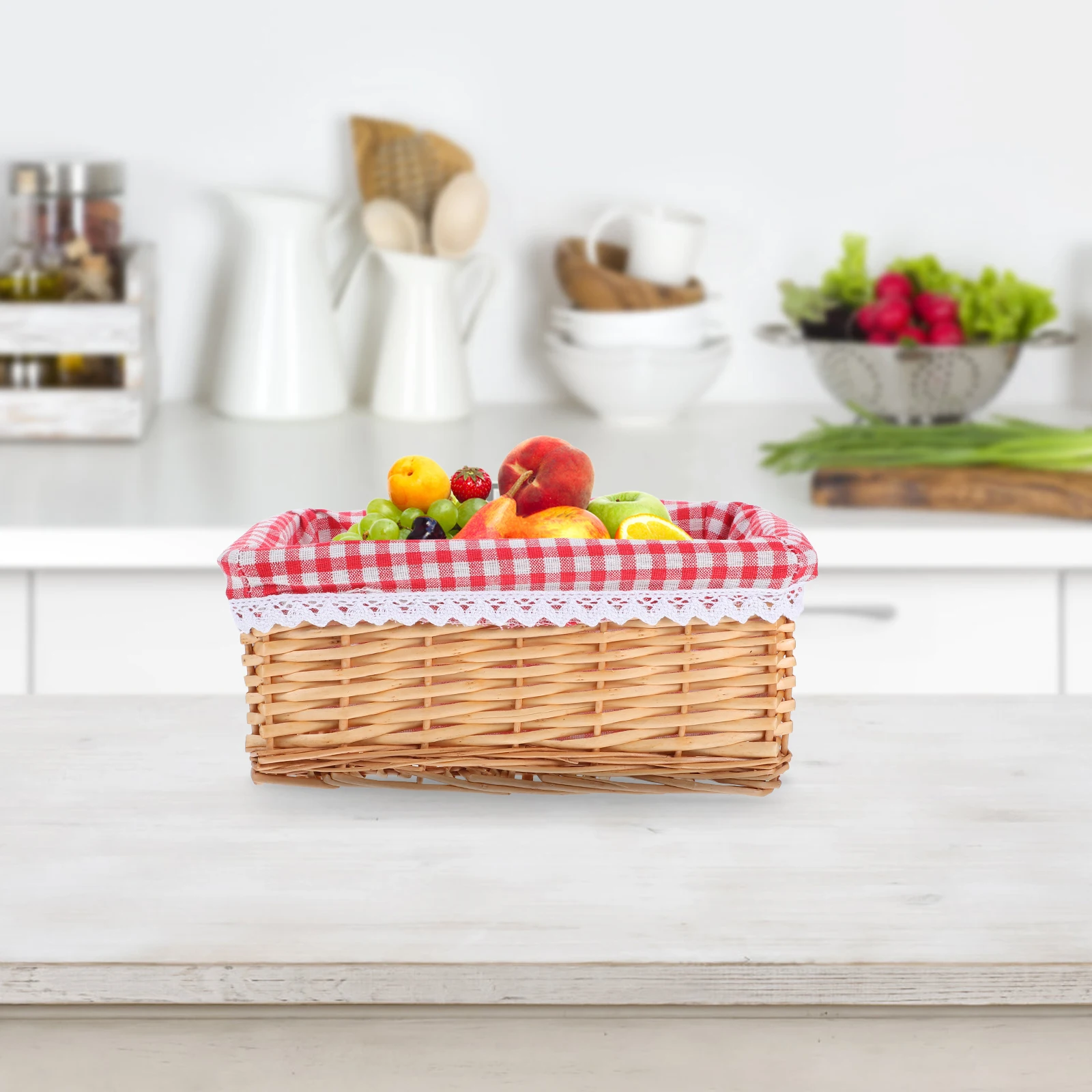 

Rattan Storage 30x20x12cm Wicker Basket for Clothes Toys Magazines Seagrass Basket with Liner Rectangular Home Organization