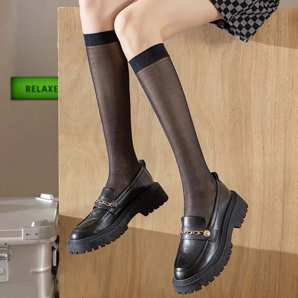 Fashion Diamond Check Long Socks for Women Slim Long Tube Calf Socks British Style Women's Thin Stockings Summer