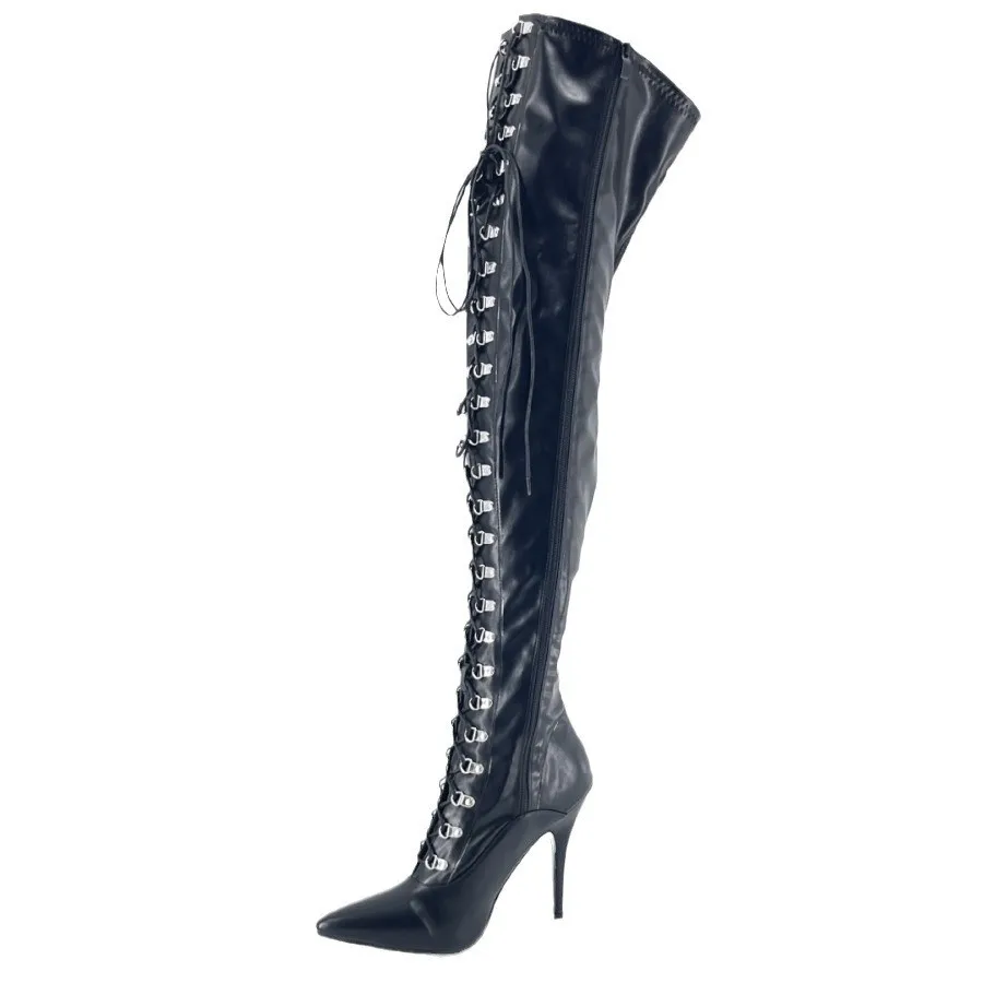 

European and American 12cm Fun Love Love Over Knee Boots Sexy Pointed Lace Up Large Boots 36-46 Large Boots