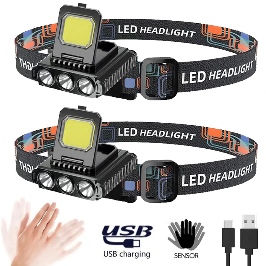 

LED Sensor Headlamp Mini Portable Cap Clip Light USB Rechargeable 5 Light Modes Headlight With Built-in Battery Camping Lantern