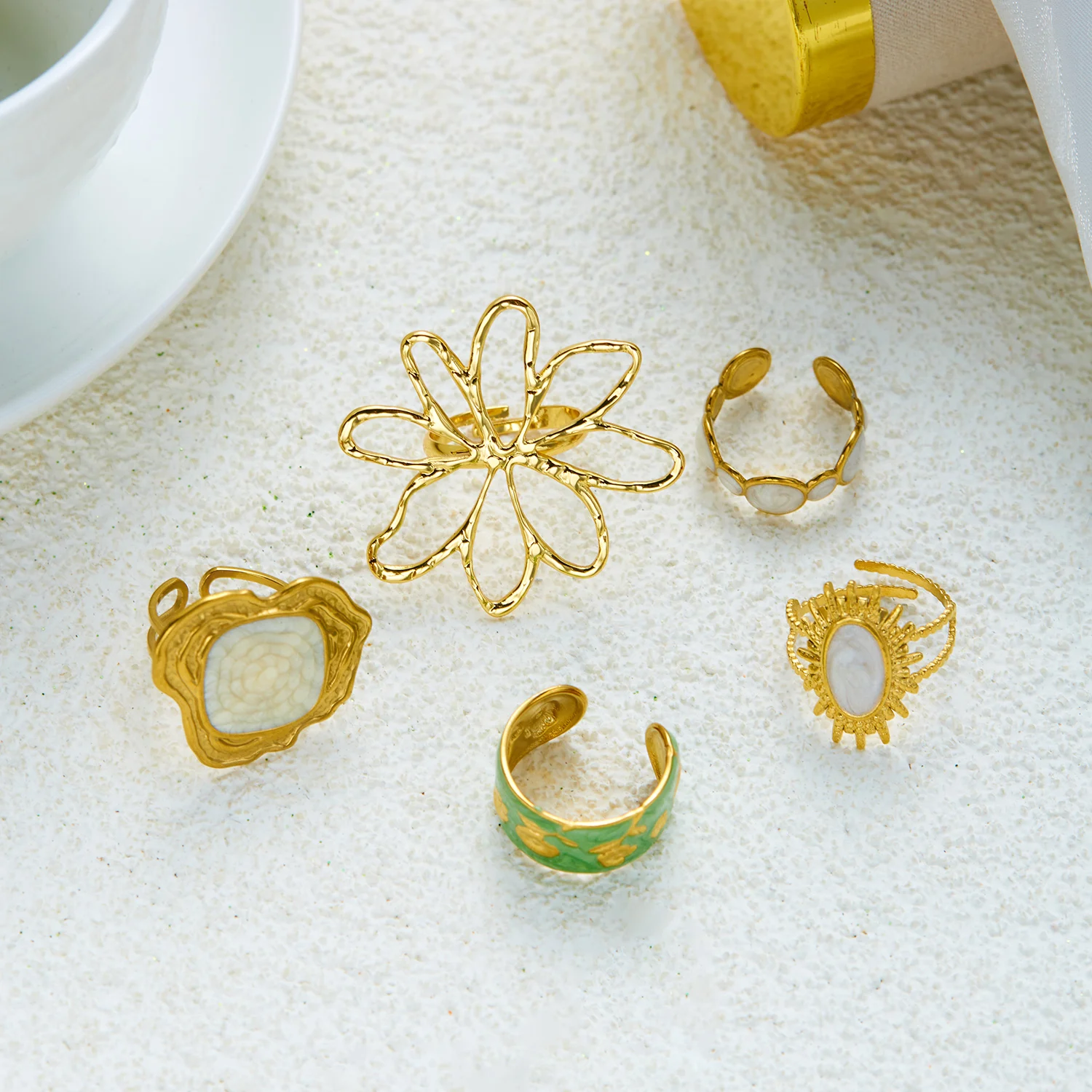 Women's Imitation Pearl Drop Enameled Open Ring