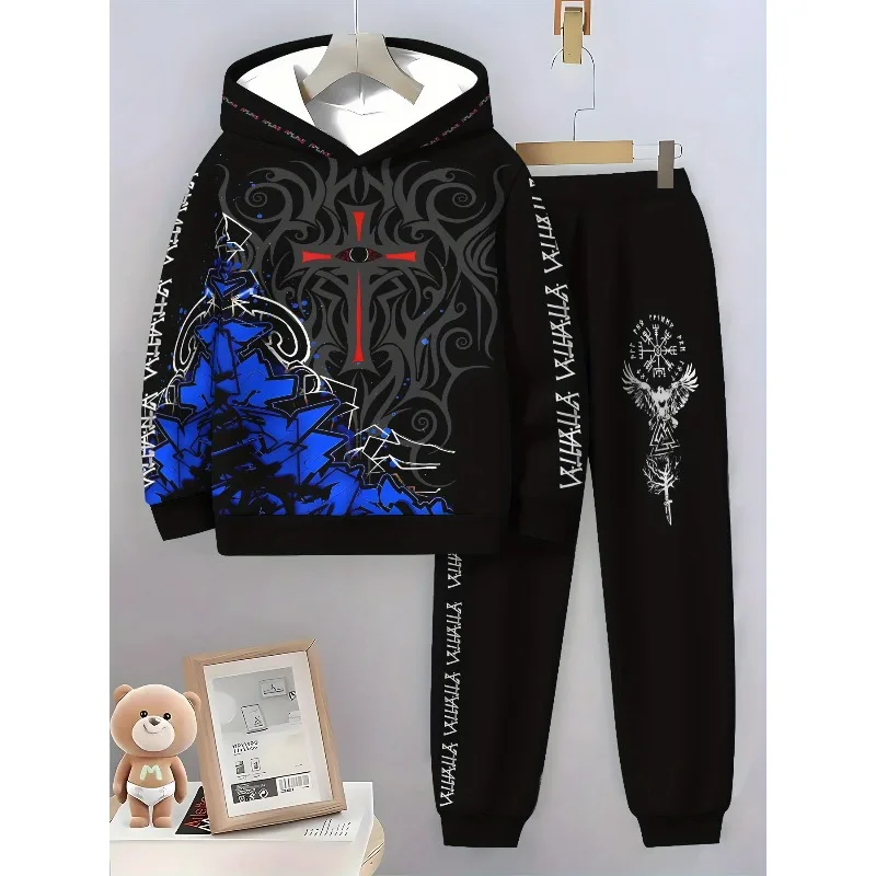 2025 موضة الكتابة على الجدران العصرية نمط ثلاثية الأبعاد مطبوعة هوديي البلوز فستان أطفال مع سروال داخلي مريح لكل من الرجال والنساء