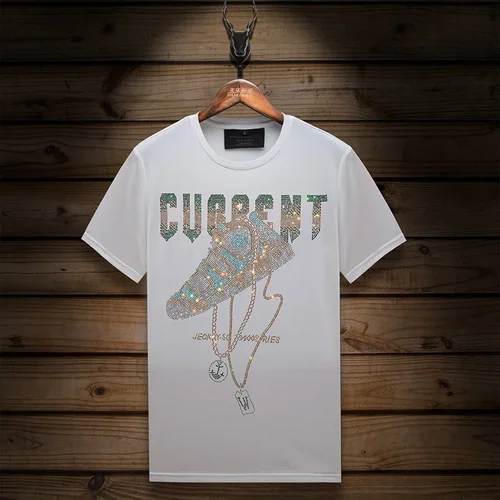 Imagen 2 del producto 2025 Camisetas de verano para Hombre, ropa de moda, zapatos con diamantes de imitación, cuello redondo, camisetas informales ajustadas de manga corta para Hombre, Camiseta para Hombre
