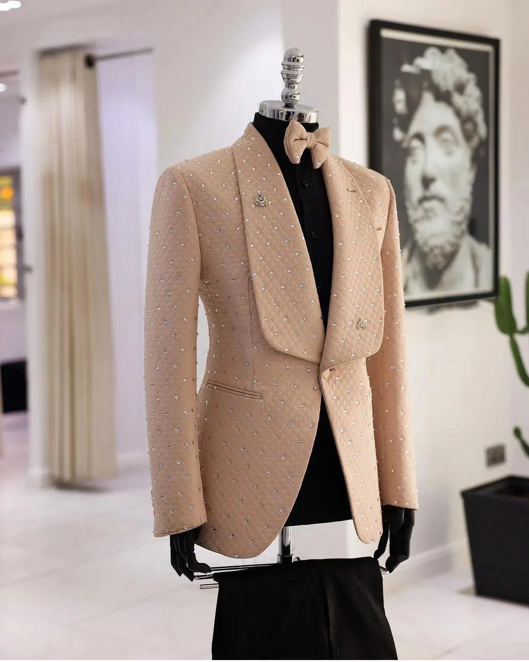 Luxury Crystal Straight 2-piece Men's Suit Evening Dress Men's Stage Costume Temperament Prom Gowns Special Occasion Gowns