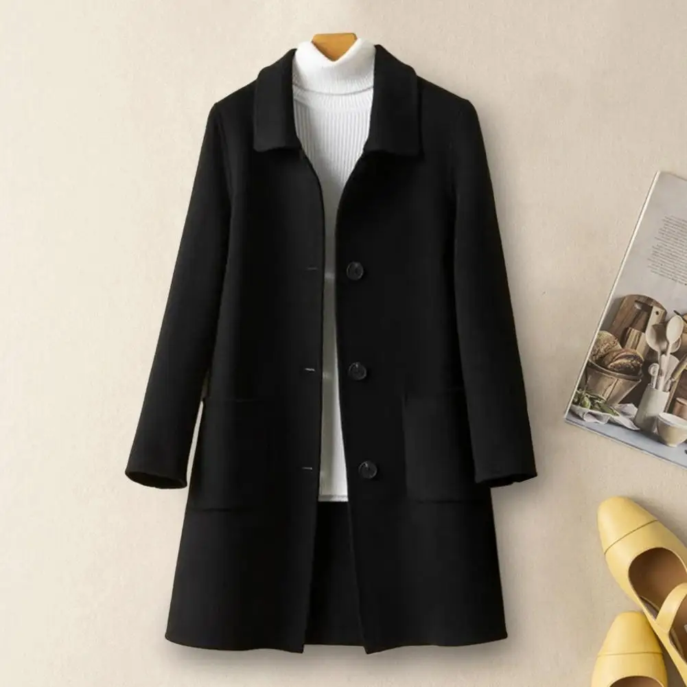 Lapel Winter Coat Stylish Women\'s Mid-length Winter Coat with Single-breasted Closure Warm Thick Fabric for Cold-resistant