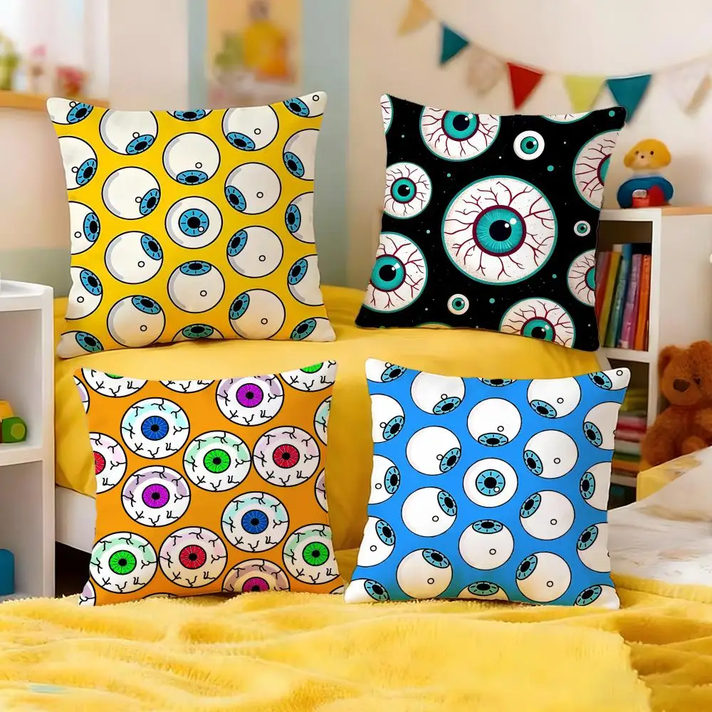 Whimsical Colorful Eyeball Cartoon Print Cushion Cover Premium Soft Pillowcase Skin-Friendly Breathable  for Home Office Travel