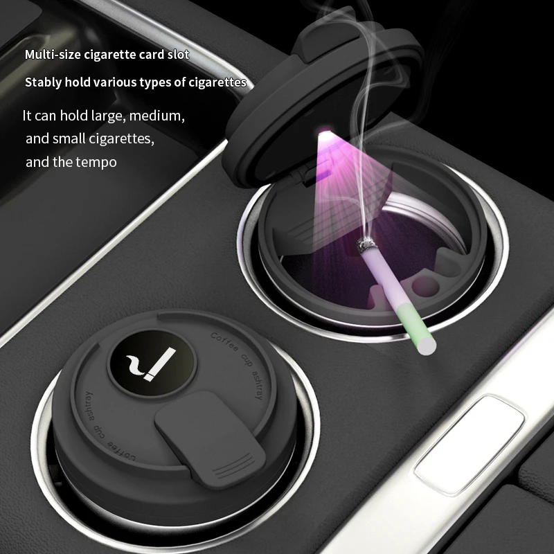 New Car Ashtray Creative Coffee Cup Style Car Ashtray with Lid LED Light Metal Lining & ABS Shell Garbage Storage Cup
