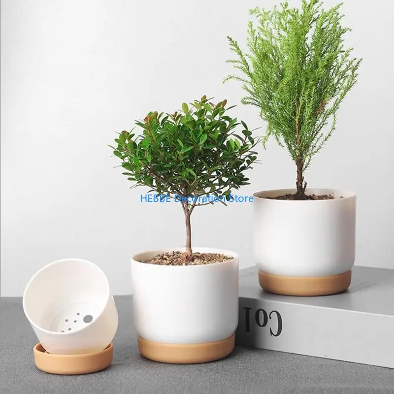 B0KC Large/Small Planter Imitation Plastic Ceramic Cylinder Flower Pot