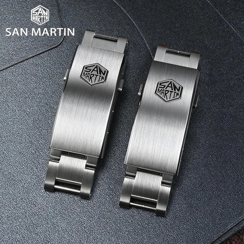 

San Martin Fly Clasp Adjustable 16mm Bracelet Clasp 316L Solid Stainless Steel Polished Oyster Bracelet Specified Folding Buckle