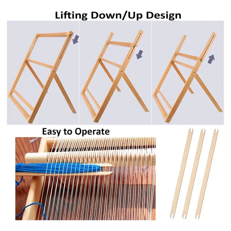 Multi-Craft For Adults Weave Loom With Stand Wooden Kit For Beginners, Extra-Large Frame