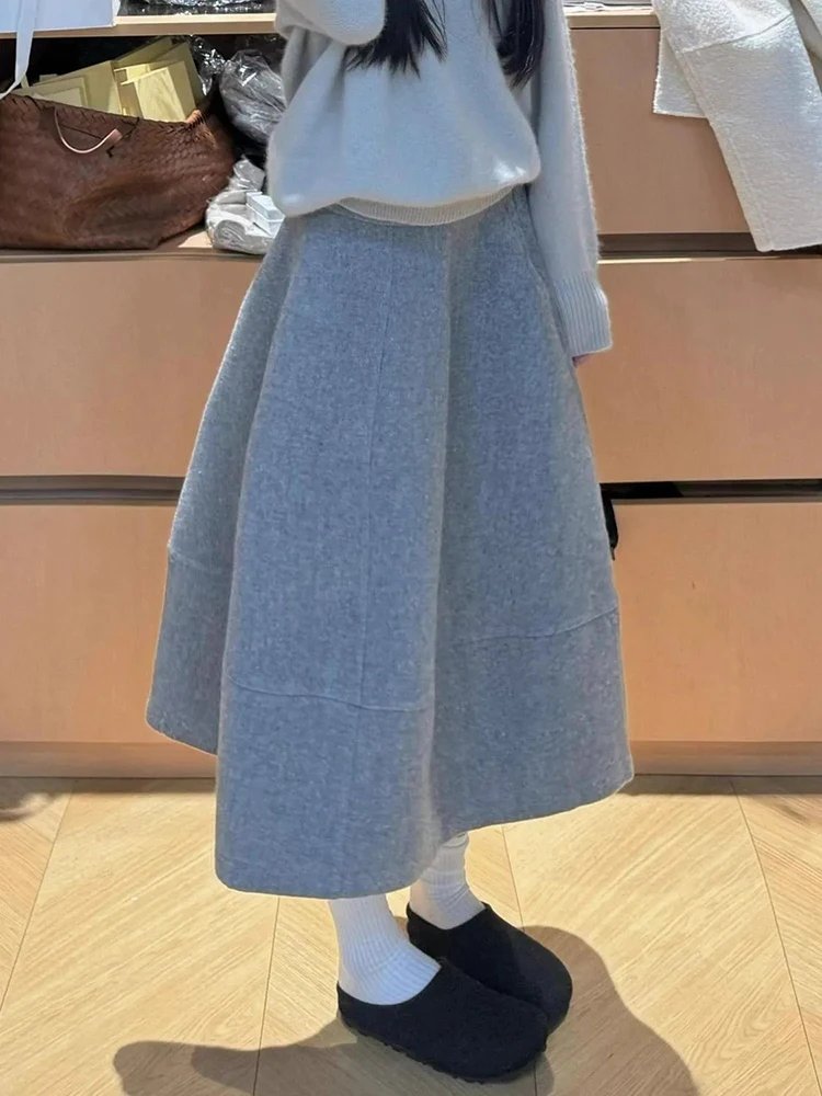 

Women Autumn Winter Midi Skirt Korean Simple High Waist Loose Casual Skirts Solid Harajuku Preppy Sweet Cute A Line Chic Skirt