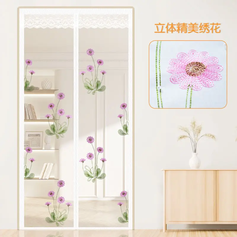 

Printed Flower No-punch Magnetic Automatic Closing Screen Door Curtains Summer Anti Mosquito Fly Insect Net Partition Home Decor