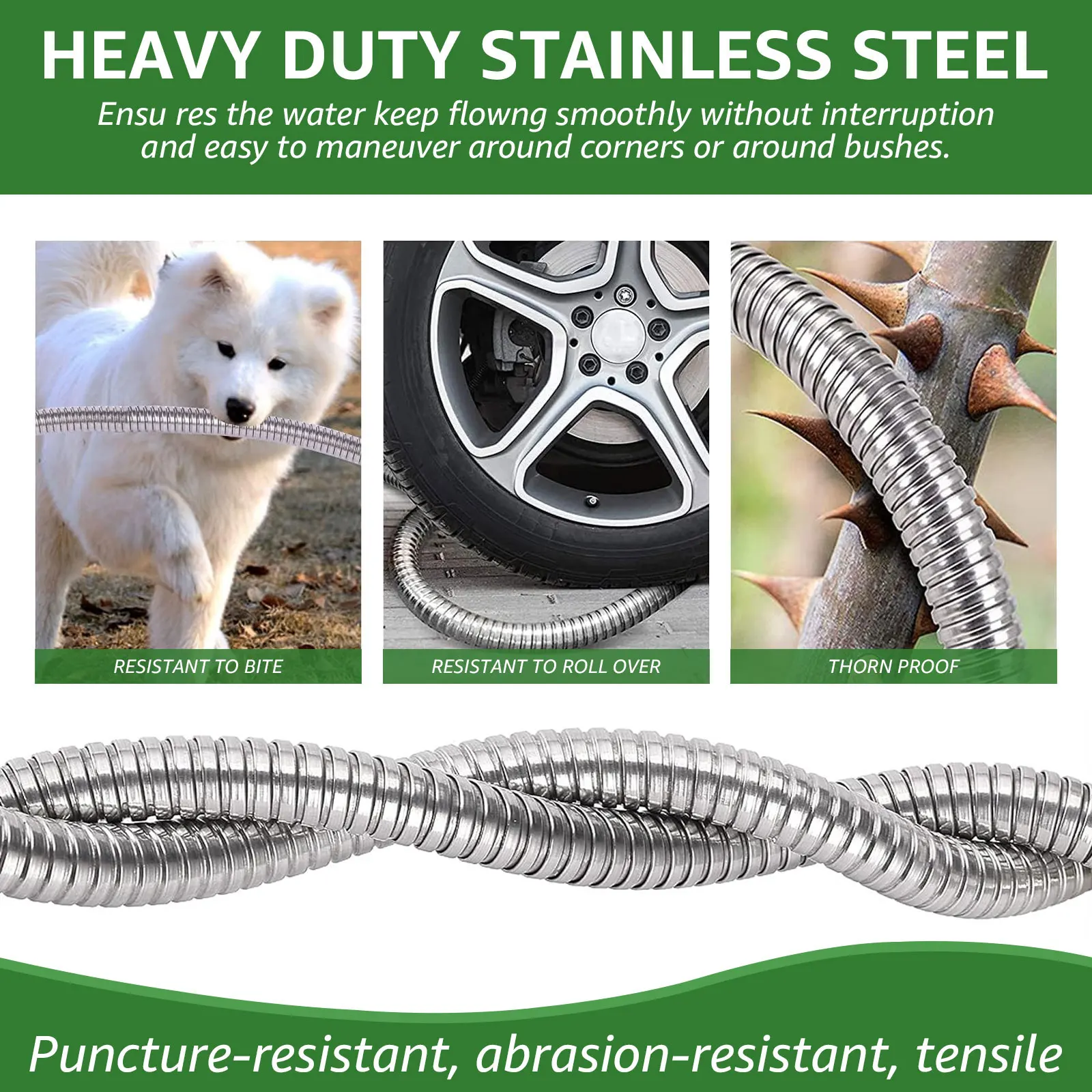 304 Stainless Steel Garden Hoses Faucet Water Flexible Pipe Water Hose 3ft 5ft with Female to Female Connector