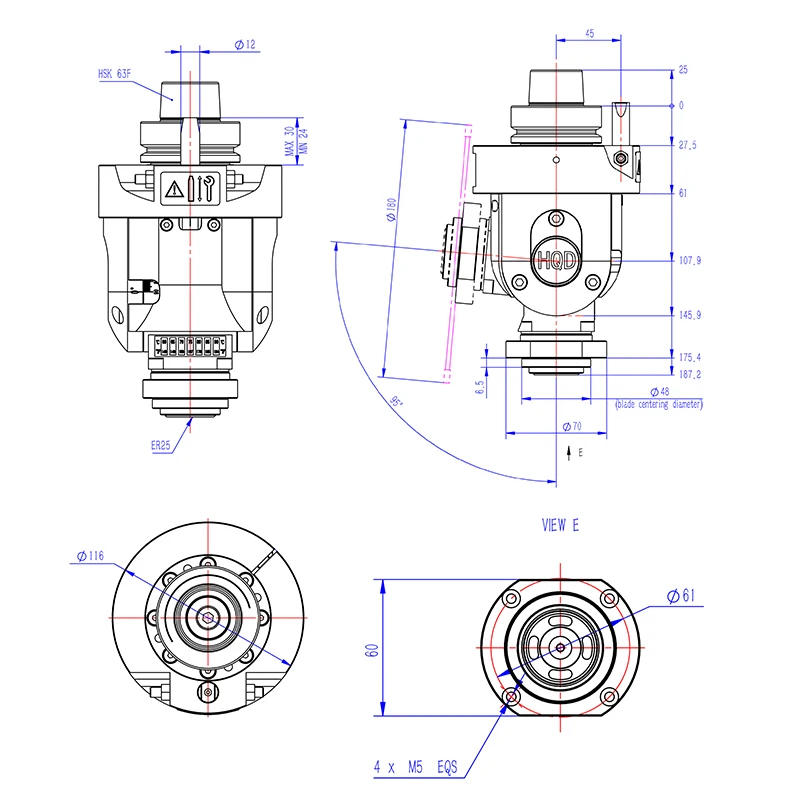 ملحقات آلة الطحن الجانبية القابلة للتعديل باستخدام الحاسب الآلي 95 درجة اتصال المغزل الكهربائي 95 درجة قطع غيار ماكينات النجارة #4