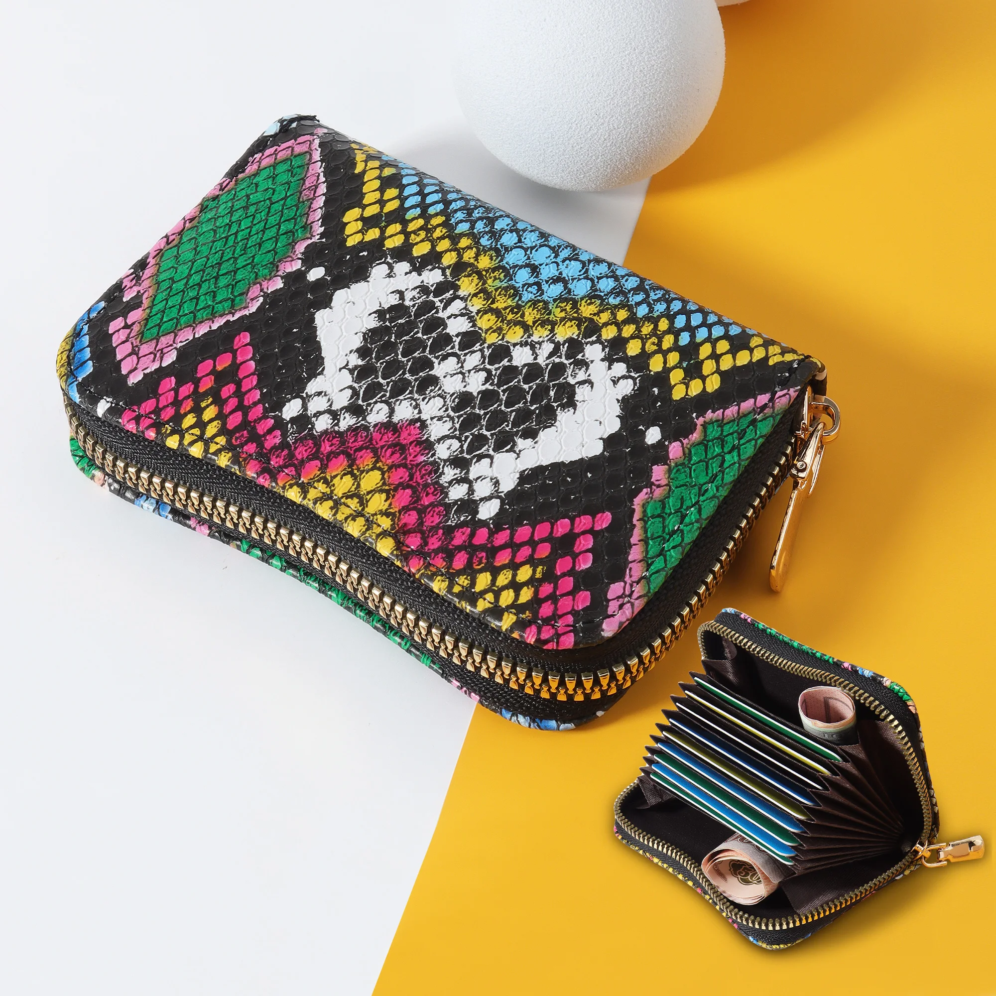 

High-quality PU Leather Credit Card Storage Bag Simple Casual Multi-Card Card Holder, Stylish Zipper Around Coin Purse,Perfect F