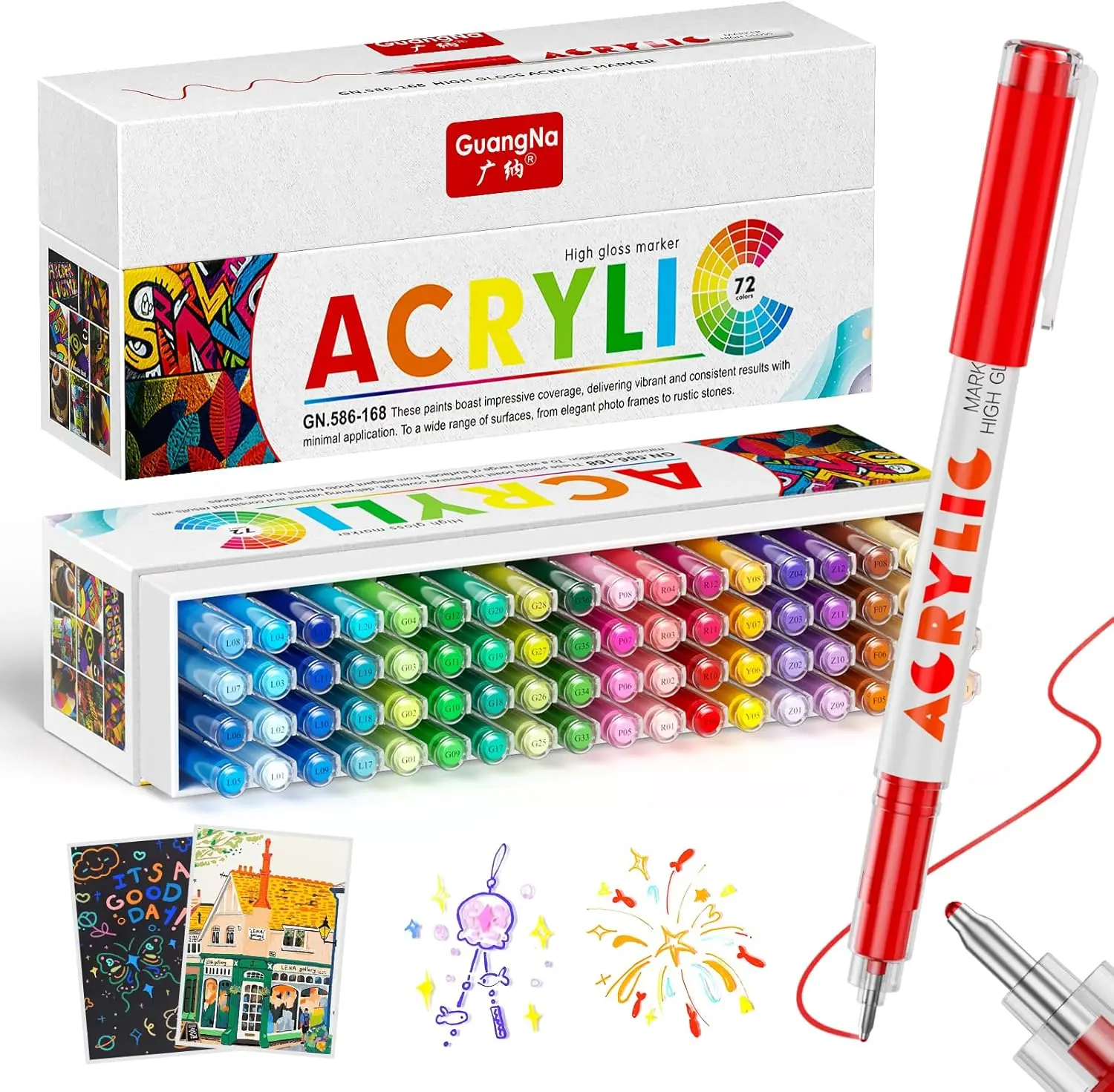 

72 Colors Acrylic Gel Pens, Fine Tip 1.0mm, Non-Bleed Quick-Drying Ink for Detail Work and Writing