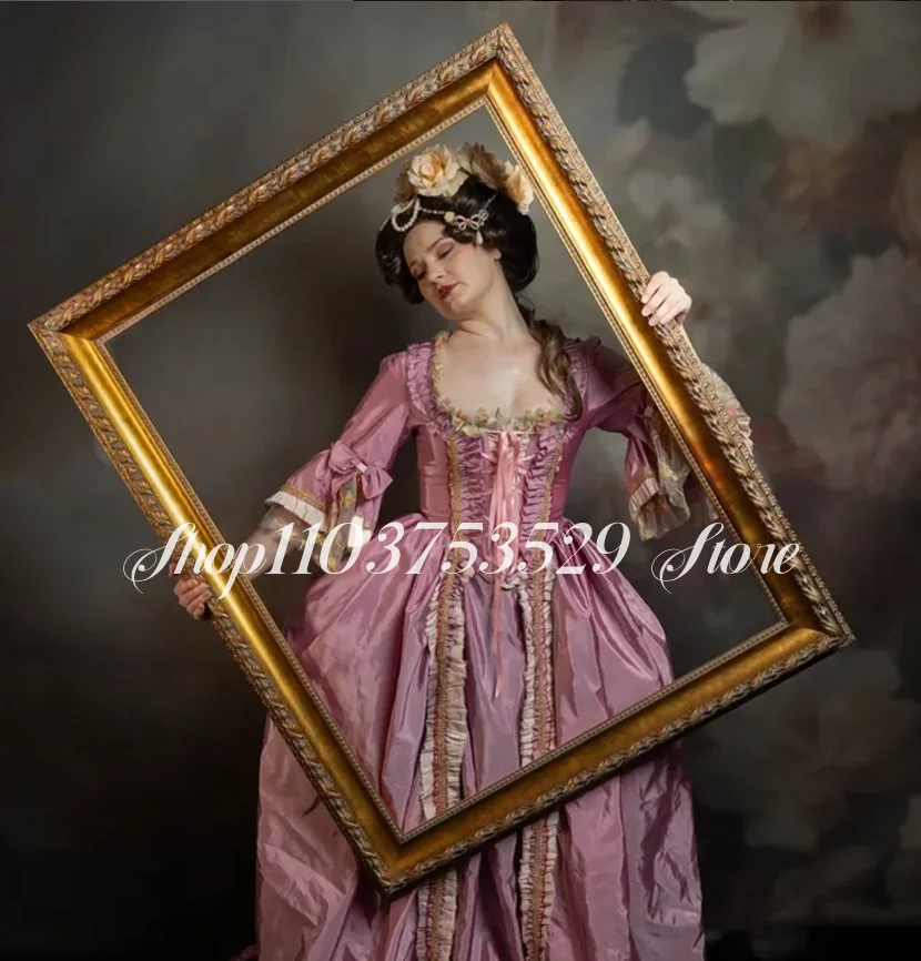 فساتين سهرة على الطراز الفيكتوري برقبة مربعة نصف كم مطوي مشد ربطة عنق على شكل حرف a فساتين طويلة من القرون الوسطى حسب الطلب #1