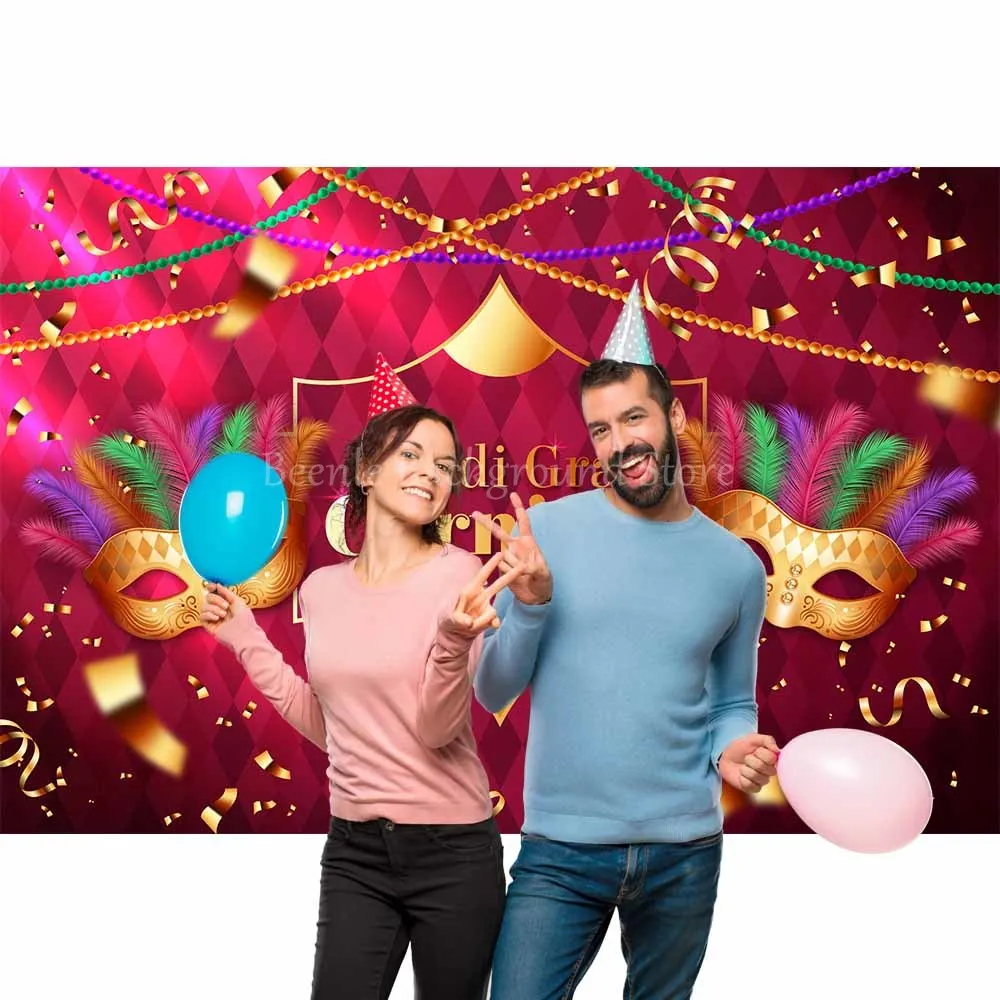 Mardi Gras Carnival Background Mask Happy Dance Party Decoration Backdrop Kids Family Custom Gift Prop Poster Banner