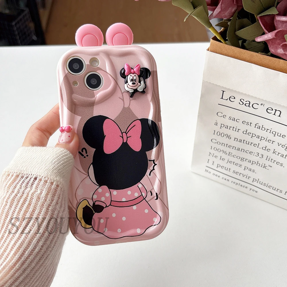 لسامسونج S20 S21 FE S22 زائد S23 S24 S25 الترا عروسة كارتون آذان ثلاثية الأبعاد موجة حافظة هاتف من البولي يوريثان