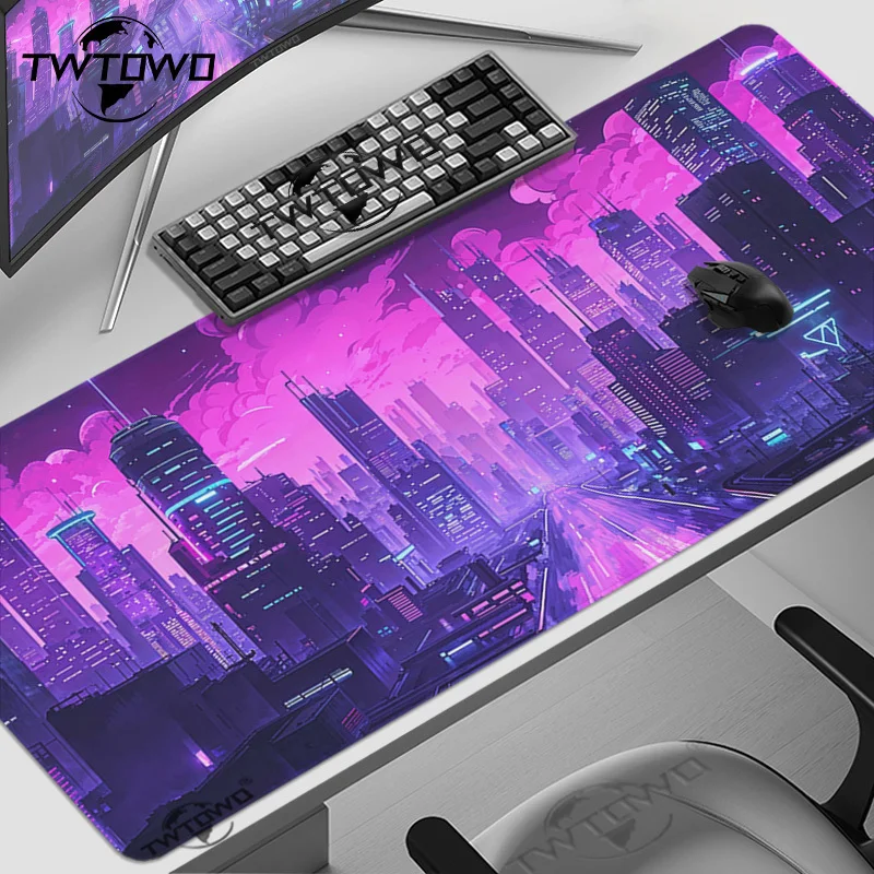 

Mouse Pad Gaming Purple Night City XL Large Custom New Mousepad XXL Playmat Non-Slip Office Natural Rubber Gaming laptop