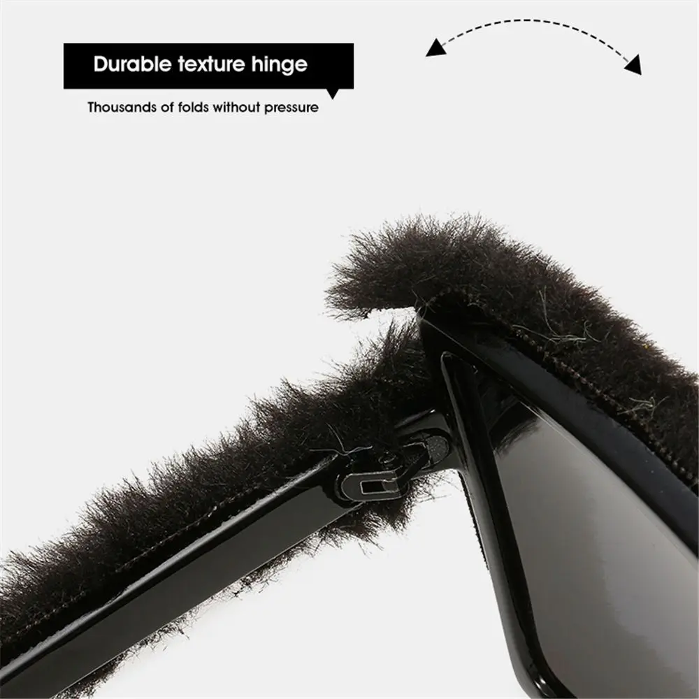 Trendy Ladies Shades Eyewear Square Frame Soft Fur Plush Sunglasses Ladies Sexy Shades Punk Sun Glasses