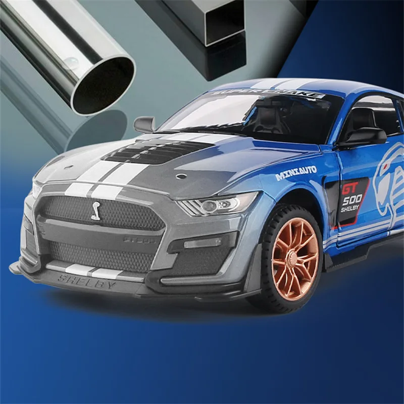 1:24 Ford Mustang Shelby GT500 Alloy Sports Car Model Diecast Metal Toy Car Model High Simulation Sound and Light Childrens Gift