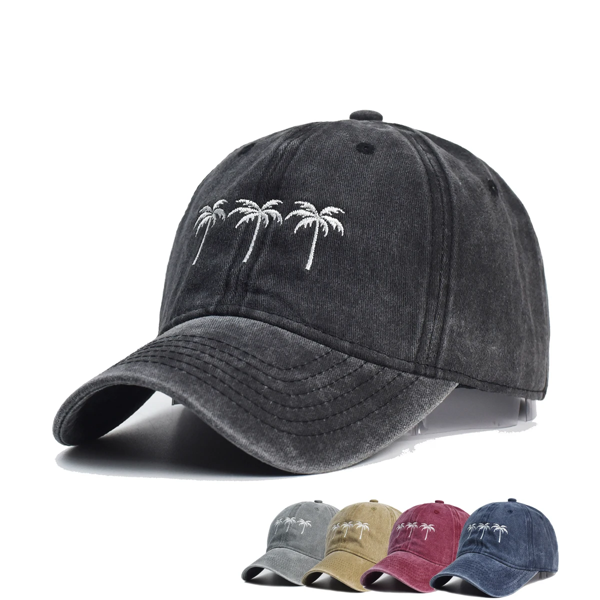 Unisex gewaschene Baumwoll kappe Kokospalmen stickerei Vintage Baseball mütze Männer Frauen verstellbar lässig Outdoor Streetwear Sport hut