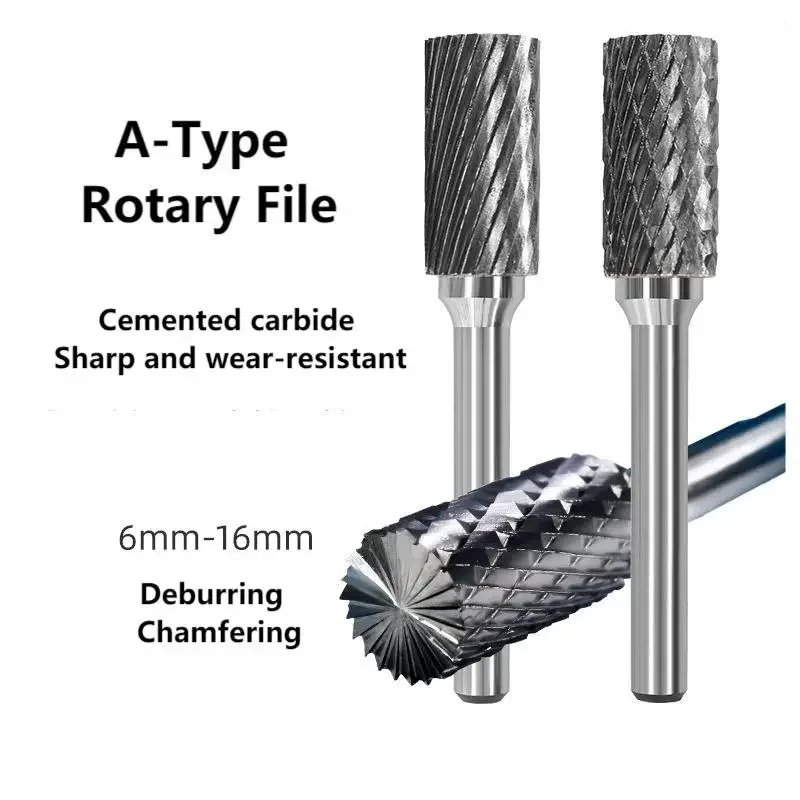 Herramienta de archivo rotativo de carburo de tungsteno, cabezal de A-TYPE de 6mm, amoladora de puntos, herramientas abrasivas, broca de tallado de fresado para Metal