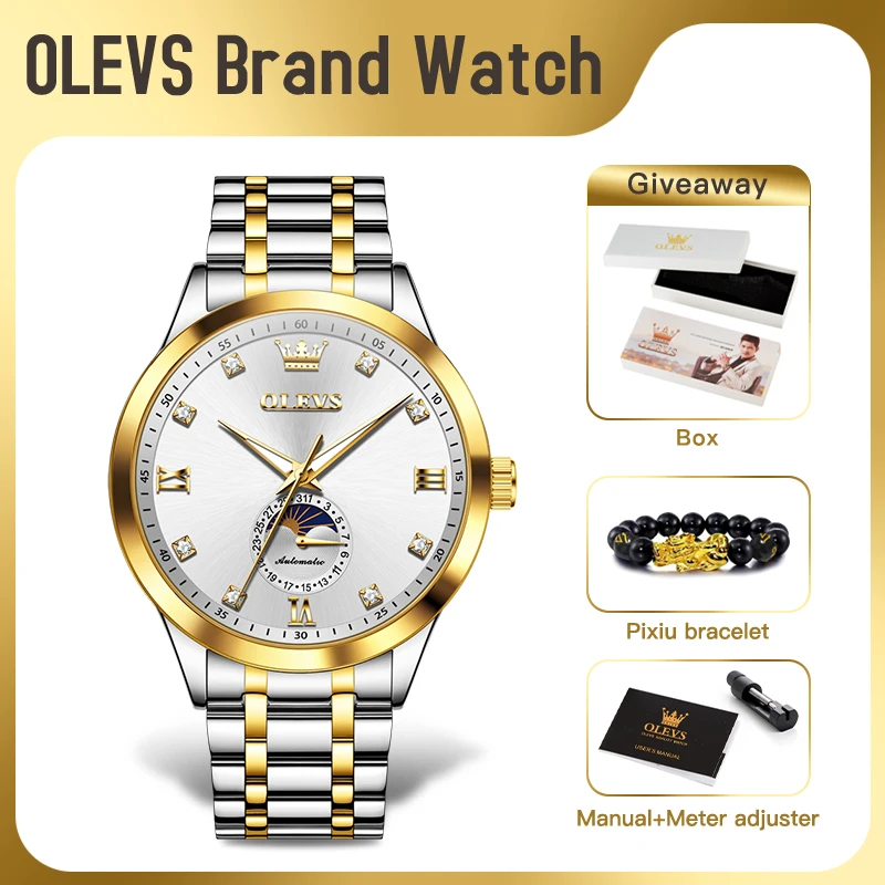 OLEVS 7041 Mens Watch Luxury Original Brand Business Automatic Mechanical Watch Waterproof Luminous Date Watch For Men Box Gifts
