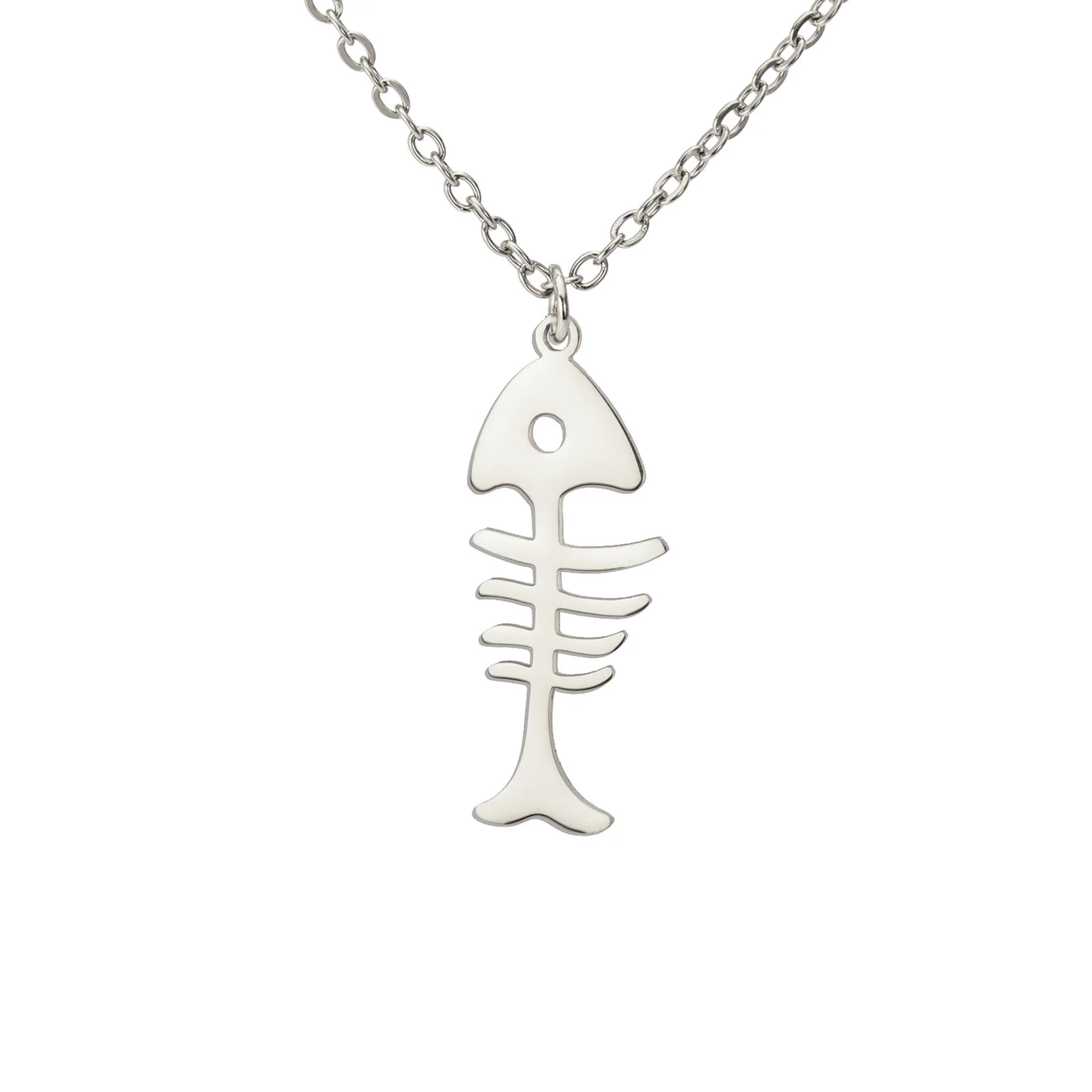 Edelstahl-Halskette mit Fischgräten-Anhänger für Damen und Herren, Kätzchen, Tiere, Enthusiasten, Schmuck, Geschenk – Detail 1