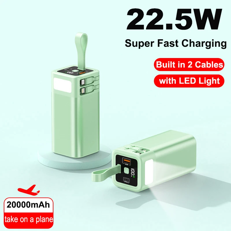 

20000mAh Power Bank with USB C Cable 22.5W QC PD3.0 Fast Charging Portable Charger for iPhone 16 Samsung Huawei Xiaomi Powerbank