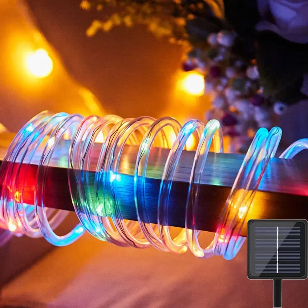 50/100/200LED Solar String Lights Garden Tube Rope Lamp Christmas Halloween Garland Lights for Outdoor Holiday Decor Lighting
