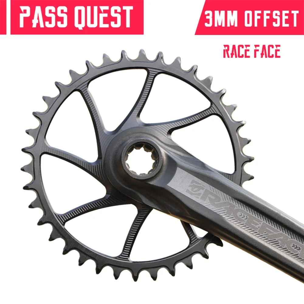 

PASS QUEST RACEFACE Crank Bicycle Chainring 3mm Offset Narrow Wide Chain Wheel 28-48T Black/Silver for RF Direct Mount Crankset