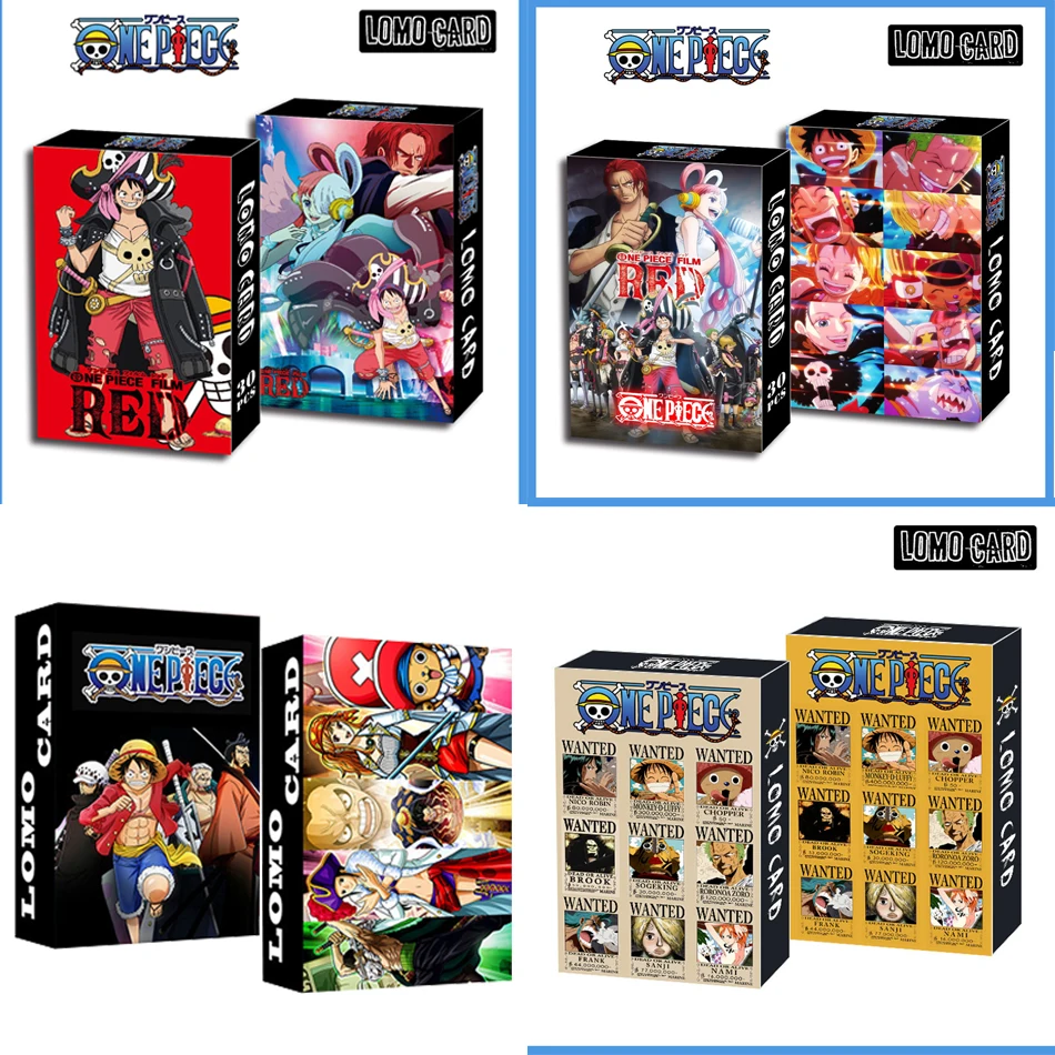 Tarjetas Lomo de Anime de One Piece, juego de cartas de One Piece, con caja de tarjetas postales, Mensaje, foto, regalo para fanáticos del Anime, colección de juegos, 1 paquete, 30 piezas