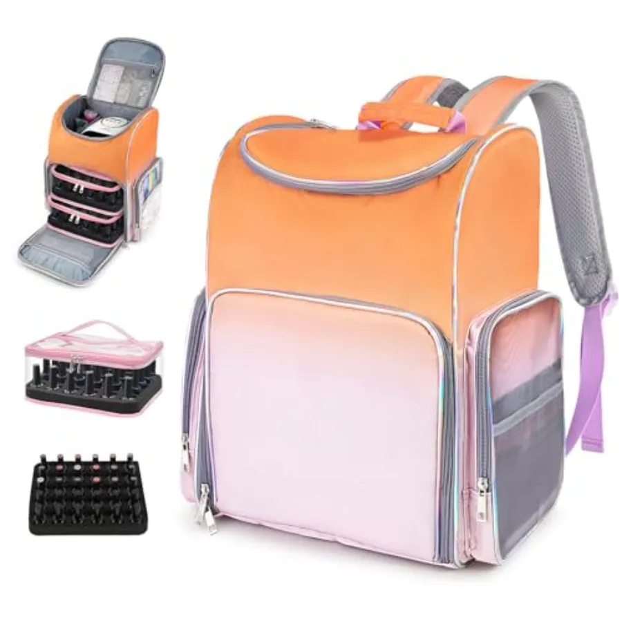 

Nail Polish Organizer Bag Large Nail Polish Storage Organizer Case Backpack Holds 60 Bottles and Nail Lamp with 2 Removable Cas