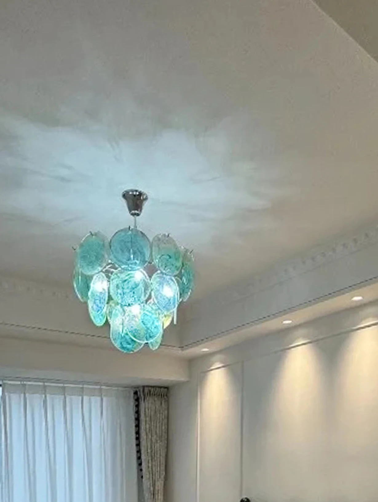 Vintage Murano Blue Glass Disks Chandelier