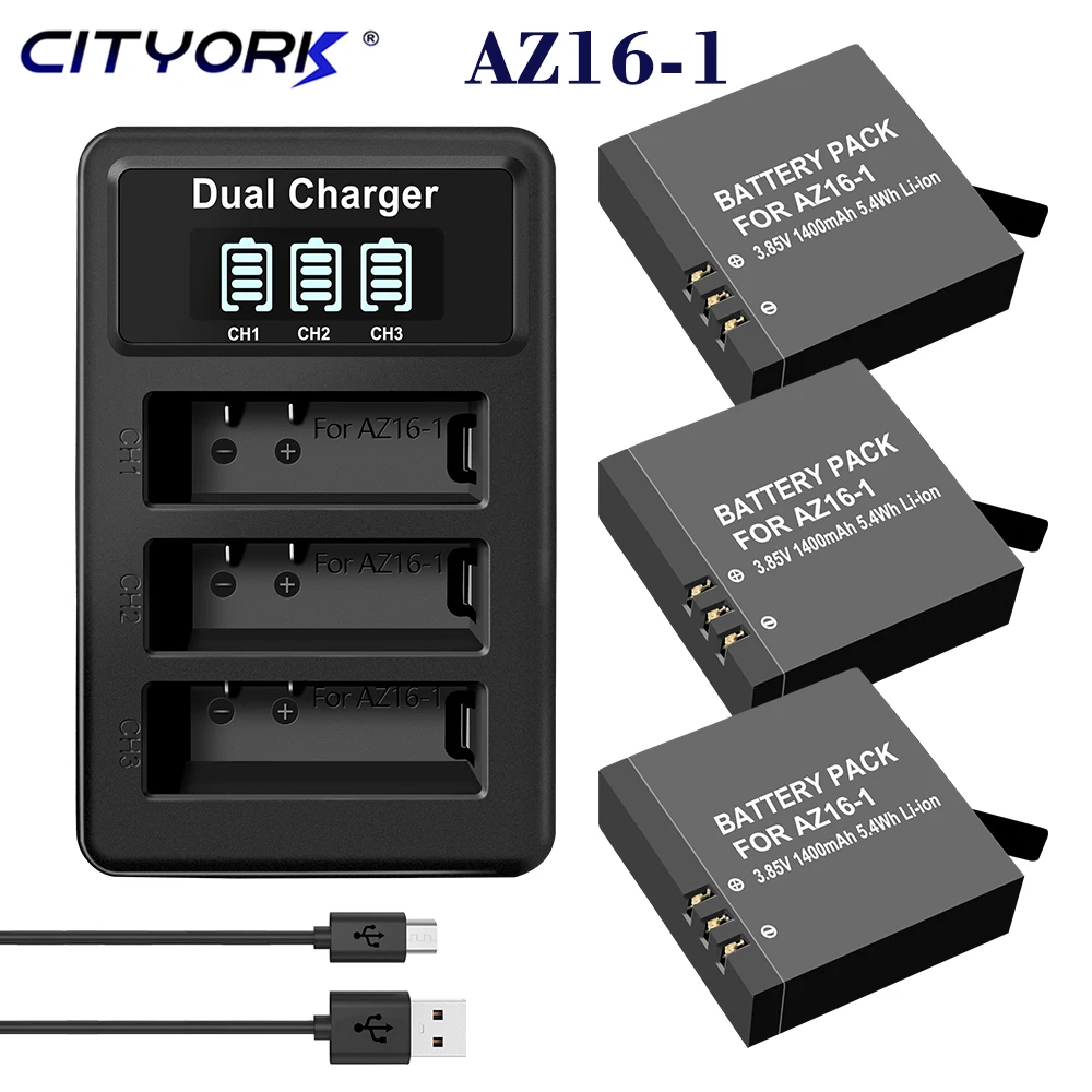 CITYORK AZ16 AZ16-1 Rechargeable Battery with LCD Smart Charger For Xiaomi YI 4K 2 4K Original Xiao Mi Yi Lite Action Cameras