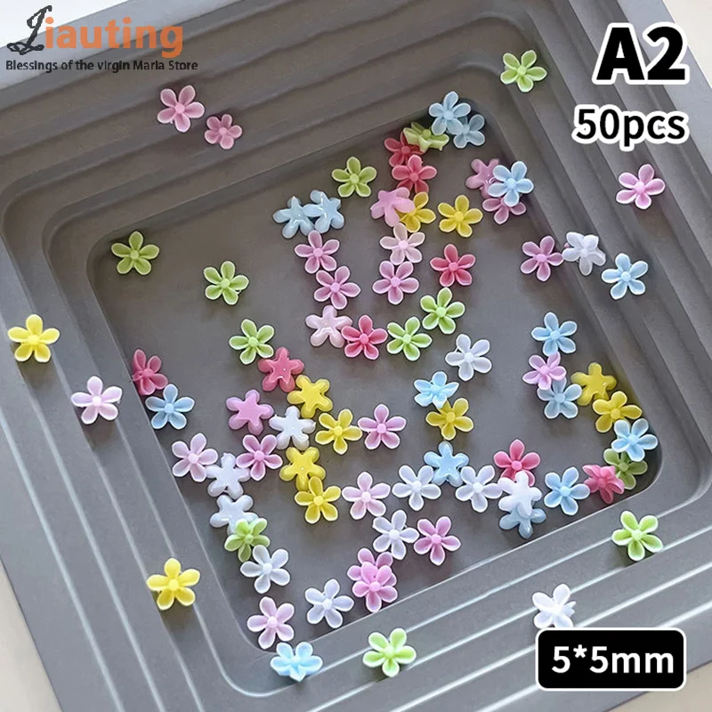 50Pcs Colorful Frangipani Nail Charms 3D Five-Petal Floral Decor For DIY Press-On Nails Manicure Embellishments
