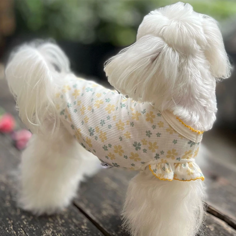 Cooling Vest for Dogs Floral Pattern Dog Costume Puppy Summer Clothes Flying Sleeves Cat Vests Chihuahua Bichon Girls Dog Shirt