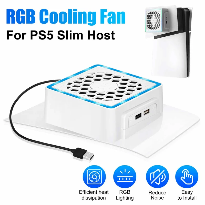 

For PS5 SLIM Console External Host Cooling Fan With LED Light 2 USB Ports Host Side Cooler For PlayStation5 Slim Accessories