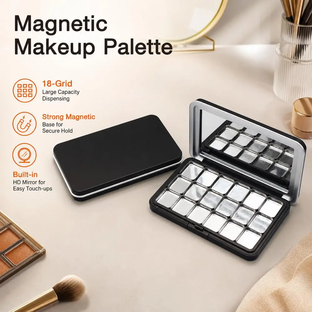 18 Grid Empty Makeup Palette Case Matte Black Magnetic Box For Eyeshadow Blush Lip Concealer Cosmetic DIY Organizers