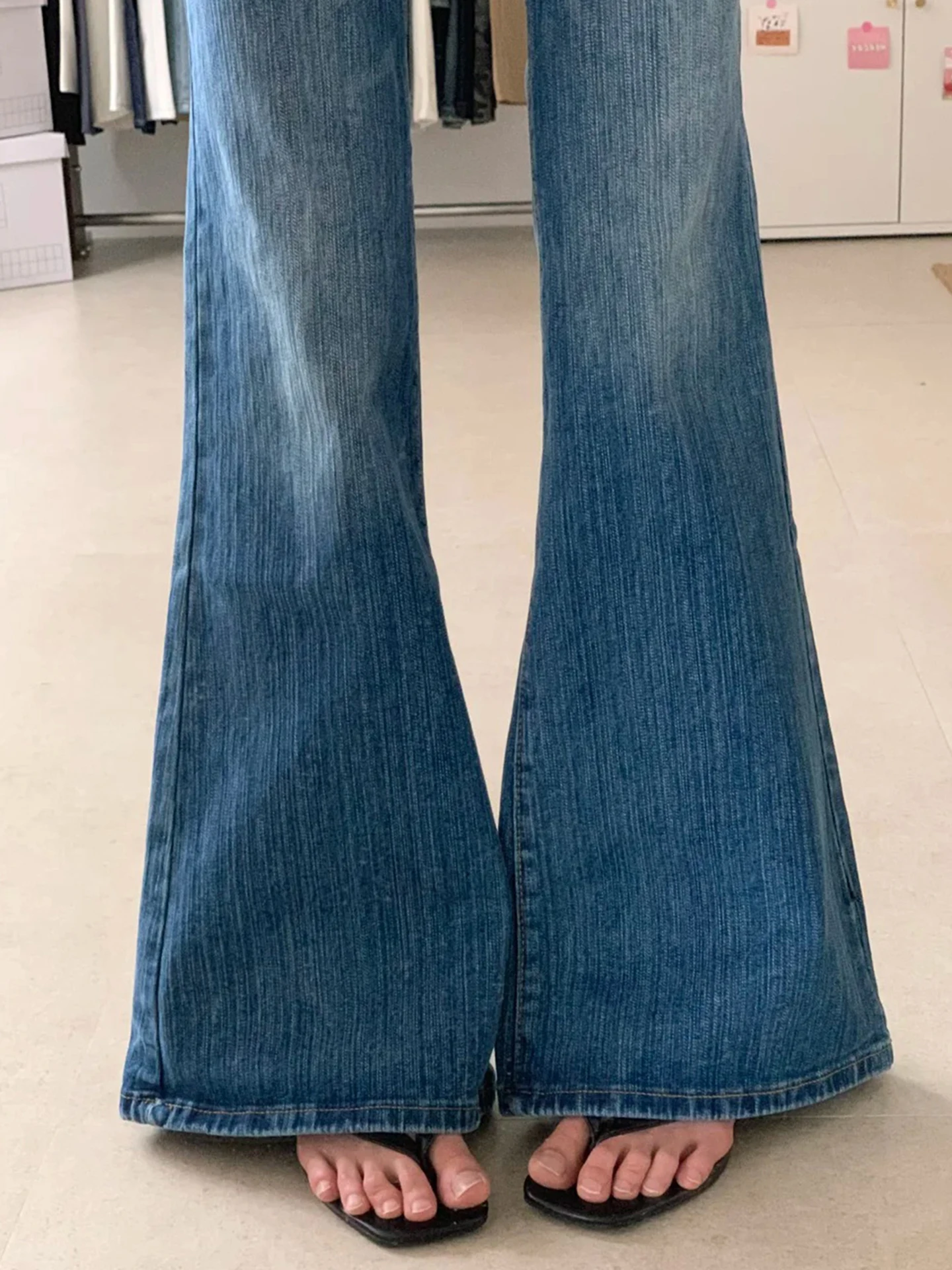 Slimfit แฟชั่นกางเกงบานสําหรับสุภาพสตรีการเดินทางทุกวันทั้งหมดตรงกับกางเกงขาตรงวินเทจคุณภาพสูงล้างกางเกงยีนส์