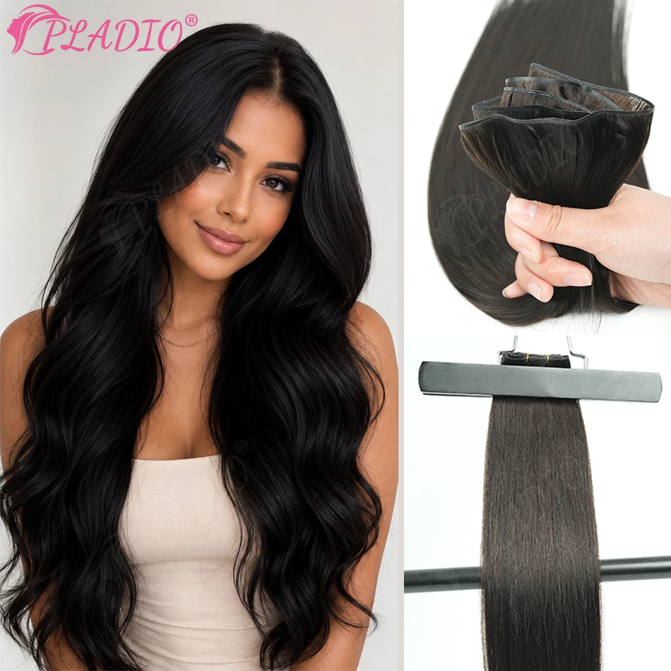 100% Human Hair Genius Weft Sew in Extensions 50G Remy Straight Hand Tied Seamless Invisible Double Weft for Women Wedding