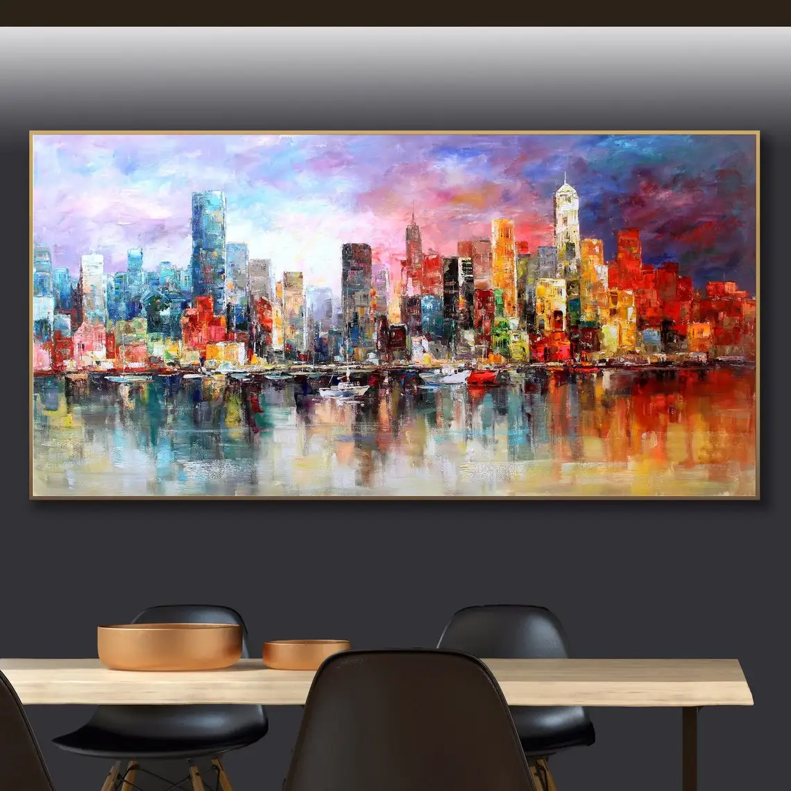 

Urban Wall Art New York Handmade Oil Painting Brooklyn Bridge New York Skyline Architecture Landscape Art Wall Decor For Room